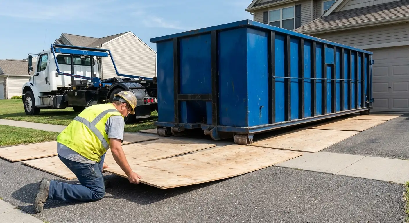 Driveway protection and delivery preparation for dumpster rental in Largo, FL