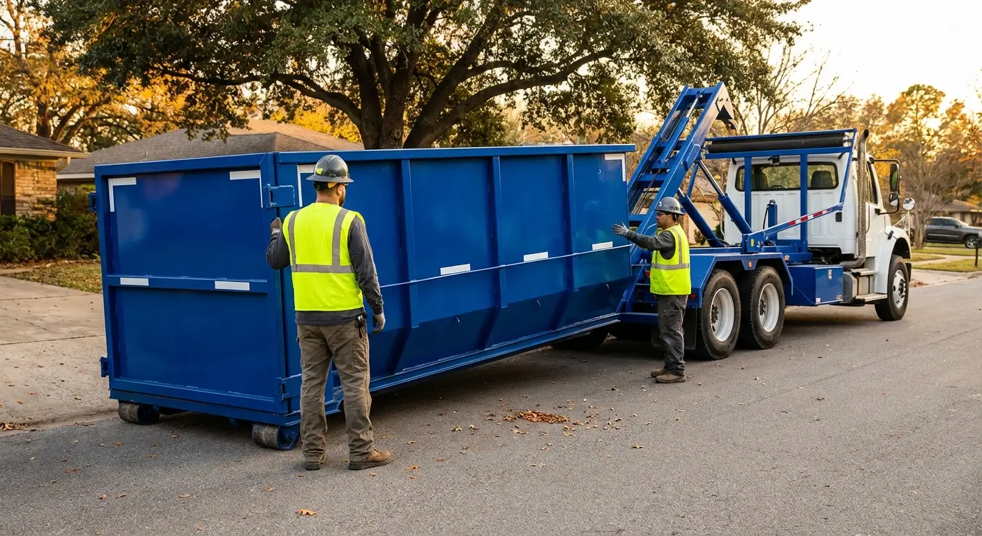Roll-off dumpster delivery truck in operation in Largo, FL