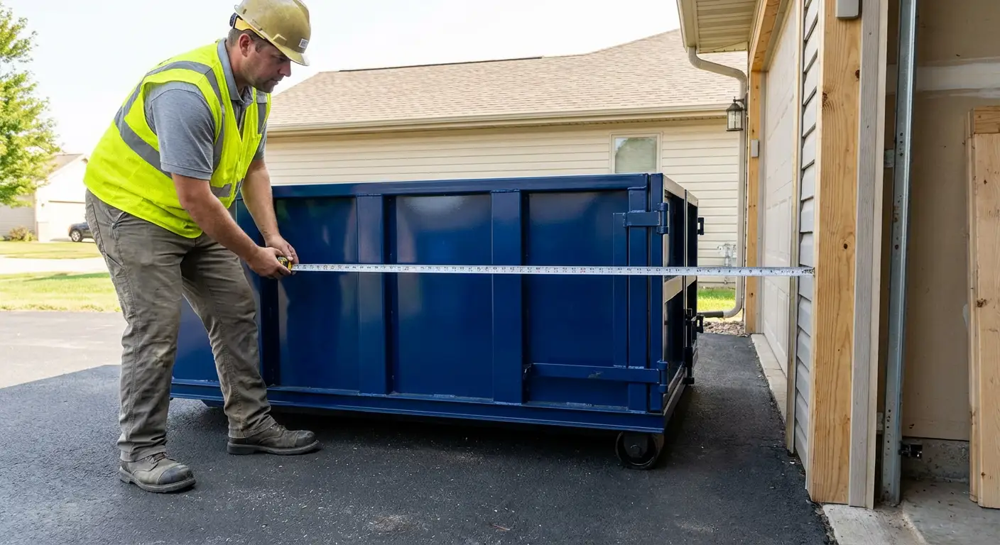 Site assessment for dumpster placement showing clearance requirements in Largo, FL