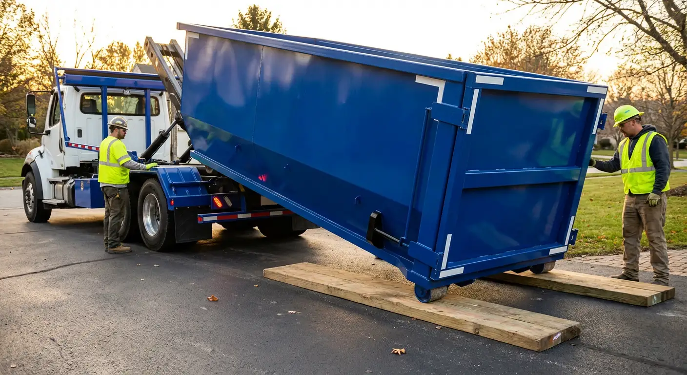 Dumpster delivery on driveway in Largo, FL
