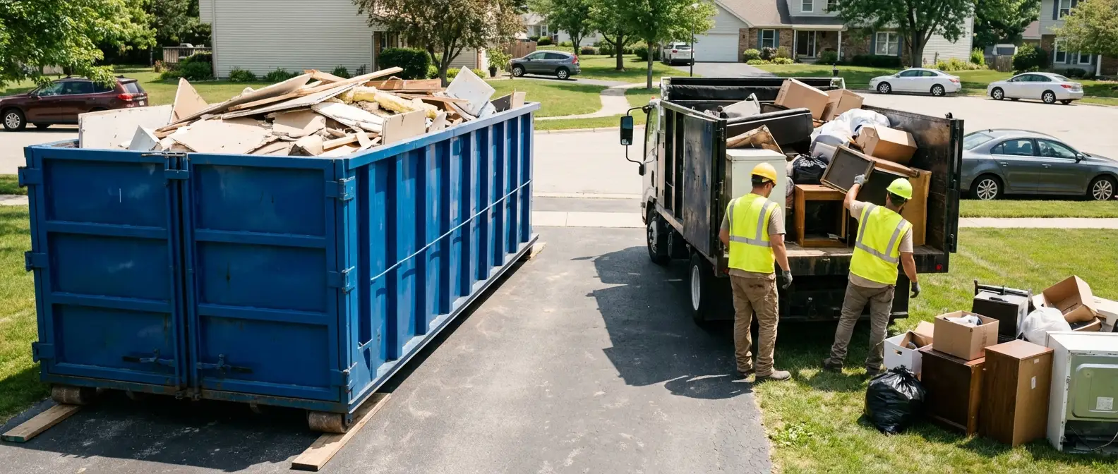 Dumpster rental versus junk removal service comparison showing capacity differences in Largo, FL